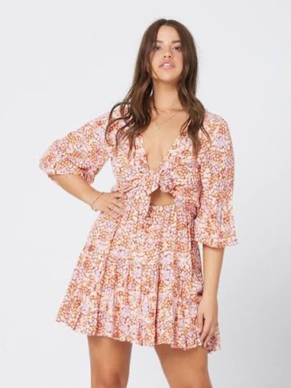 L*Space Stay Golden Printed Mini Dress Floral Size S
